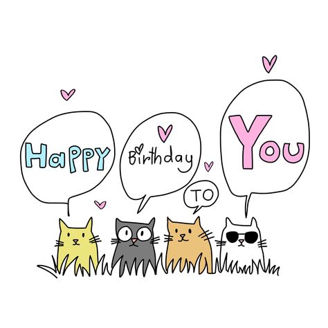 Happy Birthday Drawings, Happy Birthday Illustration, خريطة ذهنية, Birthday Cat, Happy Birthday Art, Happy Birthday Greetings Friends, Birthday Card Drawing, Birthday Illustration, Cat Birthday Card