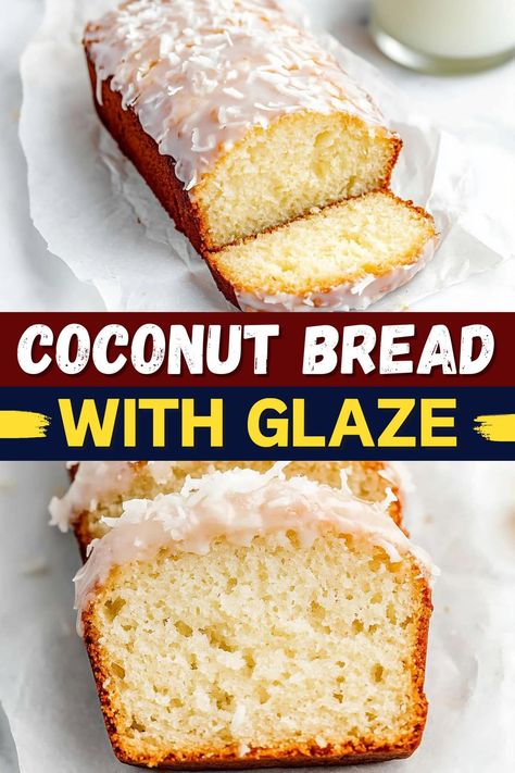 This coconut bread with glaze is perfect for breakfast, brunch, or as a sweet snack. Enjoy it with a hot coffee or tea for a delightfully tropical treat. Easy Coconut Bread Recipe, Bread With Glaze, Coconut Quick Bread, Coconut Bread Recipe, Dessert Breads, Orange Muffins, Loaf Cakes, Coconut Bread, Chop Recipes