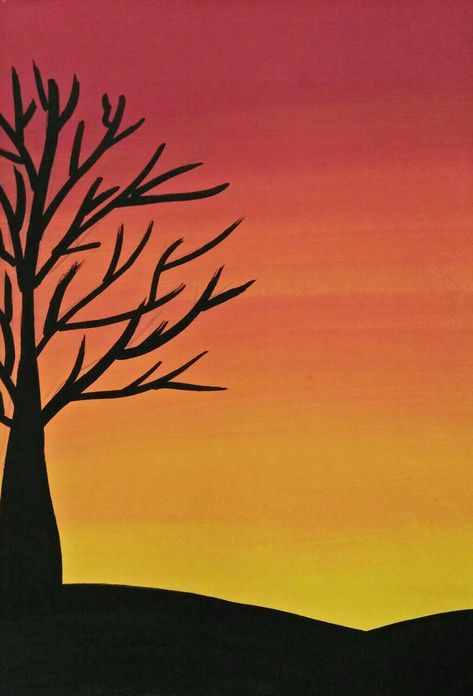 Sunset Using Oil Pastels, Lukisan Cat Air Simple, Painting Ideas On Canvas Simple Easy Sunset, Lukisan Sunset Simple, Easy Paintings Sunset, Lukisan Simple Pemula Cat Air, Simple Sunset Painting, Scenery Painting Easy, Sunset Drawing Easy