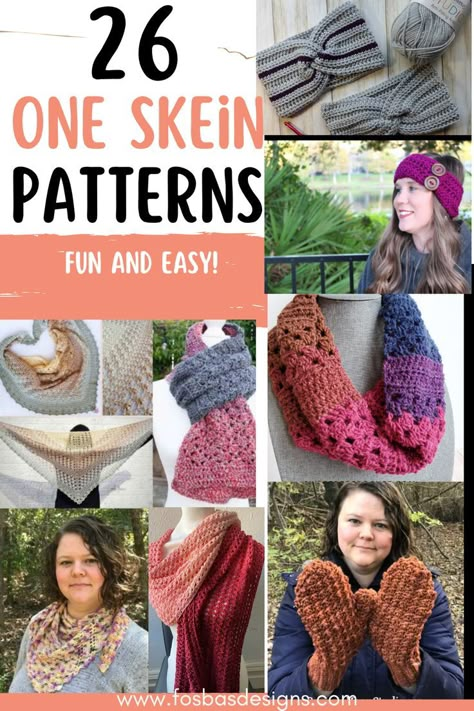 Easy crochet patterns made with one skein of yarn. 1 Skein Crochet Projects Free Pattern, 1 Skein Crochet Patterns, One Ball Crochet Projects, Beginner Crochet Projects One Skein, Mandala Yarn Crochet Patterns Free 1 Skein, Begginers One Skein Shawl Crochet, 4 Medium Yarn Crochet Patterns, 50g Yarn Projects Crochet, Crochet 2 Skeins Projects