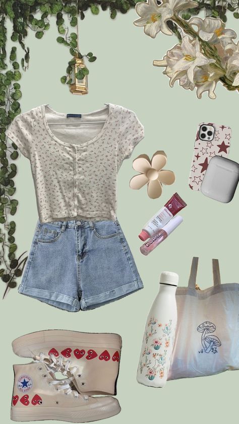 outdoor outfit vibe #cute #outdoors #outfit #bookvibes Summer Camp Outfits, Camp Outfits, Indie Outfits Summer, Summer Collage, Outfit Collage, Warm Weather Outfits, Camping Outfits, Indie Outfits, Outfits Summer