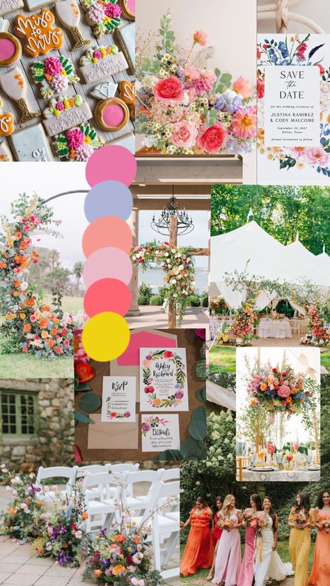 Whimsical garden wedding mood board. Colorful bright garden wedding. Mood board. Wedding planning. Fun wedding. destination wedding. bright wedding. Mood Board Colorful, Whimsical Garden Wedding, Wildflower Wedding Theme, Beauty Transformation, Board Wedding, Total Beauty, Spring Wedding Colors, Bright Wedding, Future Wedding Plans