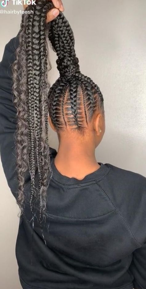 June 8, 2021 - Feed in braids also known as Ghana braids involves plaiting one’s hair first then gradually feeding in synthetic hair near the roots bit by bit tillIn this post we selected 24 gorgeous feed in braids hairstyles that you will love. Without wasting much time let's check them out. #hairstyleideas #easyhairstyle #hairdesign Cornrow Straight Up Hairstyles For Black Women, Stitch Braids Cornrow Ponytail, Ponytail Cornrows Braids For Black Women, Updo Stitch Braids, Braided Hairstyles Straight Up, Braid Ponytail For Black Women Updo, Straight Ups Braids, Braided Hairstyles In A Ponytail, Cornrow Braid Hairstyles For Black Women