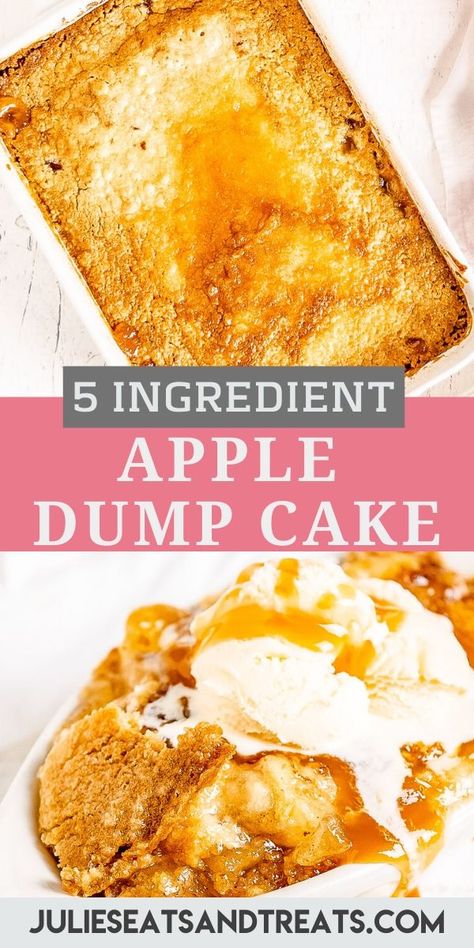 Need an easy dessert? Then you need to make a Dump Cake especially if it's this quick and easy Caramel Apple Dump Cake! It only takes five ingredients to make this quick and easy dessert. Don't forget to serve it with ice cream and caramel drizzled over it. Nothing beats this apple dessert warm from the oven. #dump #cake Apple Cinnamon Dump Cake, Cinnamon Dump Cake, Apple Dessert Recipes Easy, Apple Dump Cake Recipe, Easy Dump Cake Recipe, Apple Dump Cake, Fruity Dessert, Apples And Cinnamon, Fast Desserts