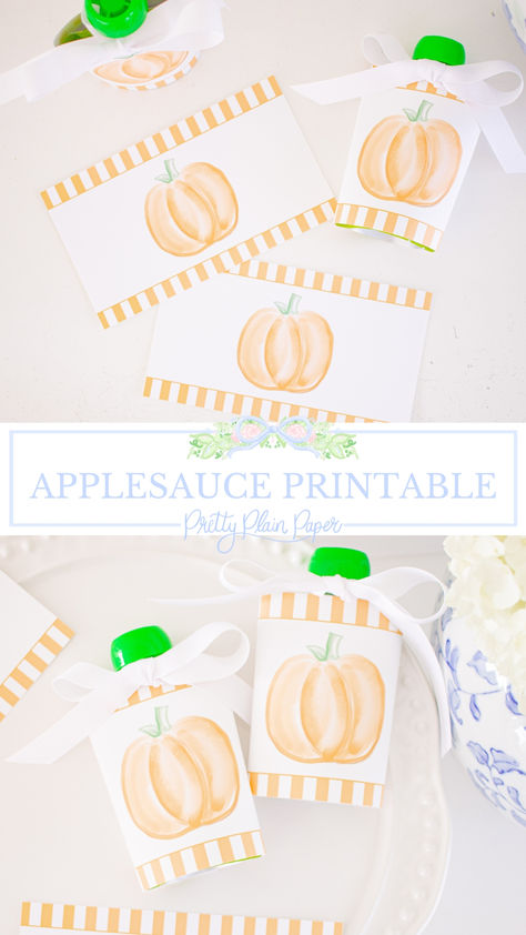 Simply print and wrap around an applesauce pouch or yogurt pouch for a quick, easy, pretty Halloween non-candy treat!  Perfect for classes, trick-or-treat, halloween parties and more! Prepackaged Halloween Treats For School, Pumpkin Applesauce, Halloween Treats For School, Treats For School, Preppy Halloween, Halloween School Treats, Perfect Halloween Party, Watercolor Orange, Halloween Labels