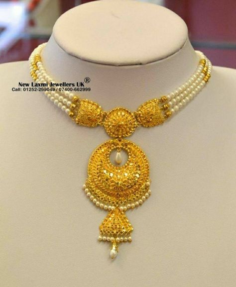 Moti Choker Necklace Gold, Bengali Jewellery Design, Gold Pearl Choker Bengali, Pearl Sitahar Design Gold, Moti Gold Set, Moti Necklace Design In Gold, Gold Moti Necklace, Pearl Choker Necklace Indian Gold, Gold Sitahar Design