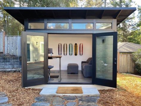 What Is a Granny Flat? | Studio Shed Home Office Shed, Backyard Office Shed, Gym Shed, Prefab Guest House, Backyard Gym, Office Shed, Shed Office, Yoga Studio Home, Studio Shed