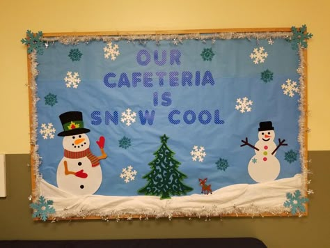 Christmas Bulletin Boards For School Cafeteria, Christmas Bulletin Board Ideas For Cafeteria, Winter Cafeteria Bulletin Boards, Elementary Cafeteria Decorations, Christmas Cafeteria Decorations, Bulletin Board Ideas For Cafeteria, Lunch Room Bulletin Board Ideas, Lunch Boards, Cafeteria Decorations