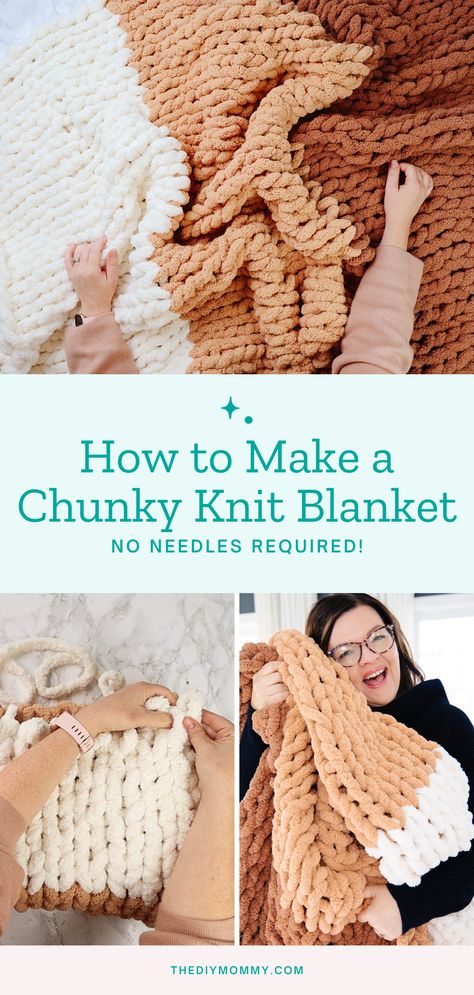 Chunky Knit Blanket Instructions, Bernat Big Blanket Hand Knit, Finger Knitting Blankets For Beginners, Knit Chunky Blanket Pattern, How To Make A Chunky Knit Blanket Diy, Chunky Blanket Pattern Free, Large Knit Blanket Diy, Fall Chunky Knit Blanket, Chunky Knit Blanket Ideas