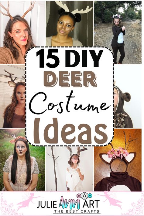 DIY Deer Costume Diy Antlers Costume, Diy Rudolph Costume For Kids, Woodland Deer Costume, Easy Deer Makeup Tutorials, Diy Rudolph Costume, Diy Reindeer Costume Women, Diy Deer Costume For Kids, Deer Costume Women Diy Outfit, Deer Costume Women Diy