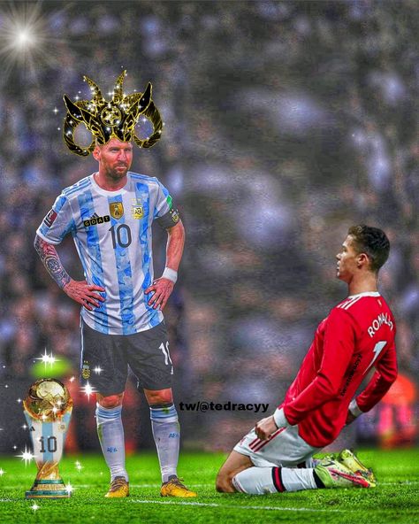 The GOAT debate is officially over Messi Ronaldo Ronaldo Kneeling Messi, Messi Destroying Ronaldo, Messi Is The Goat, Messi The Goat, Goat Messi, Ronaldo Goat, Messi Goat, Messi Vs Ronaldo, Liverpool Team