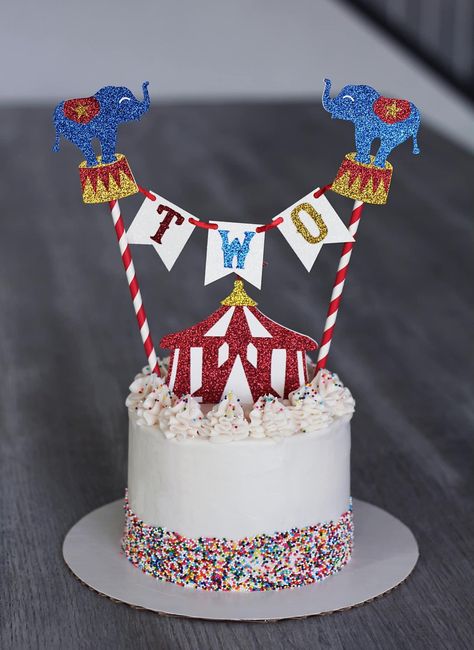 Diy Circus Cake, Carnival Party Cake Ideas, Circus Birthday Cake Girly, Carnival Birthday Cake Simple, Circus Theme Party Two Year Old, Simple Circus Cake, 3 Ring Circus Birthday Cake, Carnival 1st Birthday Cake, Circus Theme Cake 1st Birthdays