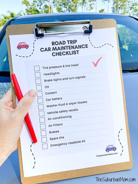 Road Trip Car Maintenance Checklist Printable - Make sure your car is road-ready for your family vacation. Car Maintenance Checklist, Vehicle Checklist, Roadside Emergency Kit, Car Checklist, Road Trip Checklist, Suburban Mom, Family Road Trip, Maintenance Checklist, Road Trip Car