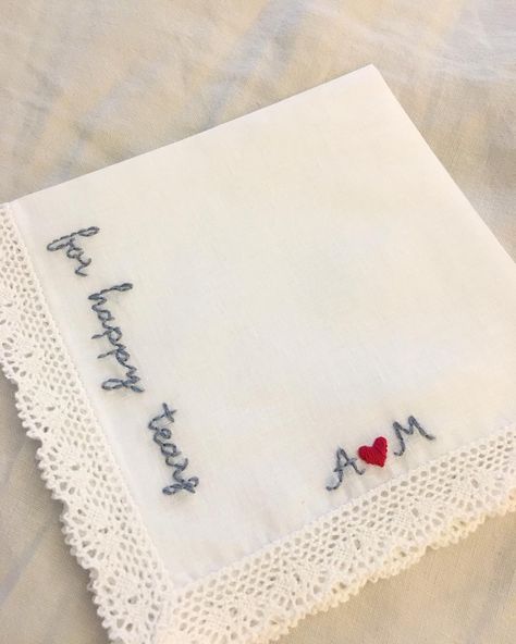 Wedding Embroidery Napkins, Handkerchief Embroidery Initials, Embroidered Wedding Favors, Hand Embroidered Wedding Gift, Hand Embroidery Wedding Gift, Sewing Wedding Gifts, Handkerchief Embroidery For Boyfriend, Hanky Embroidery Design, Wedding Customization