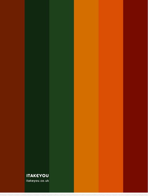 green and shades of autumn, rust color combo, autumn color palette, fall colors Green And Orange Pallet, Yellow Green Brown Red Color Palette, Red Green Orange Color Scheme, What Color Compliments Red, Dark Green Color Combinations, Deep Green Color Palette, Autumn Branding, Forest Green And Orange, Fall Colour Palette