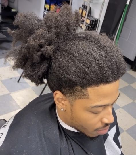 Afro Ponytail Men, Long 4c Hair Men, Black Man Ponytail, Low Taper Black Men, Afro Hair Dye, Afro Fade Haircut, Taper Fade Long Hair, Low Puff, Man Ponytail