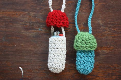 Lighter Holder, Crochet Mushroom, Crocheted Items, Crochet Keychain, Diy Crochet Projects, Crochet Accessories, Crochet Gifts, Crochet Jewelry, Cute Crochet