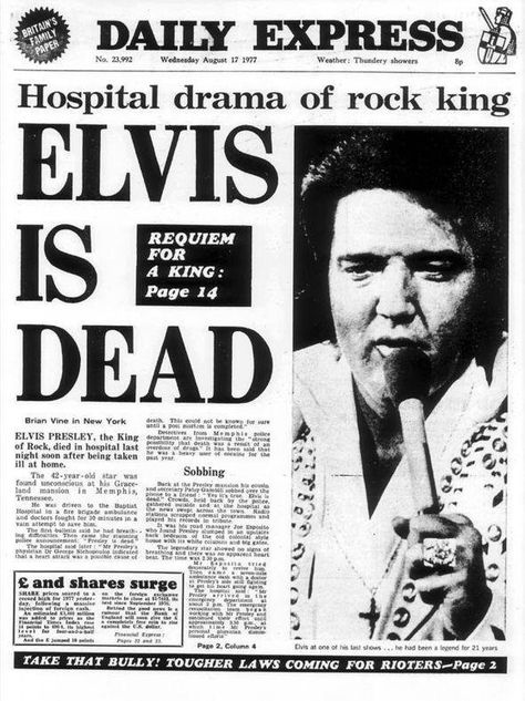 Elvis Memorabilia, Newspaper Front Pages, Childhood Memories 70s, Elvis And Priscilla, Newspaper Headlines, Historical Newspaper, Vintage Newspaper, Headline News, Elvis Presley Photos