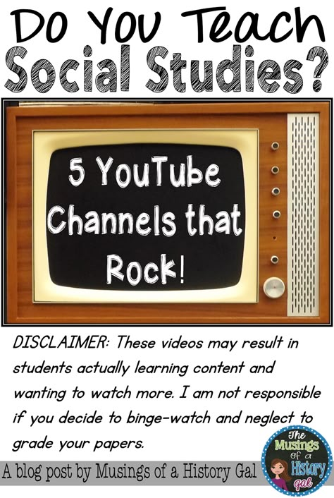 5 You Tube Channels that Rock for Social Studies Teaching History High School, Teaching Social Studies Elementary, Teacher Skills, Middle School Teaching, Music Benefits, Teaching Social Studies Middle School, High School Teaching, Classroom History, Classroom Cafe