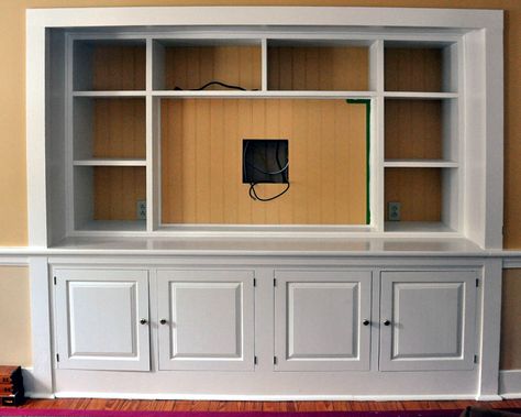 built in entertainment center designs | turn a closet into a built in entertainment center decorating home ... Bedroom Closet With Tv, Closet With Tv, Custom Built Entertainment Centers, Built In Tv Cabinet, Built In Tv, Entertainment Center Ideas, Tv Entertainment Center, Built In Bookshelves, Hidden Cabinet