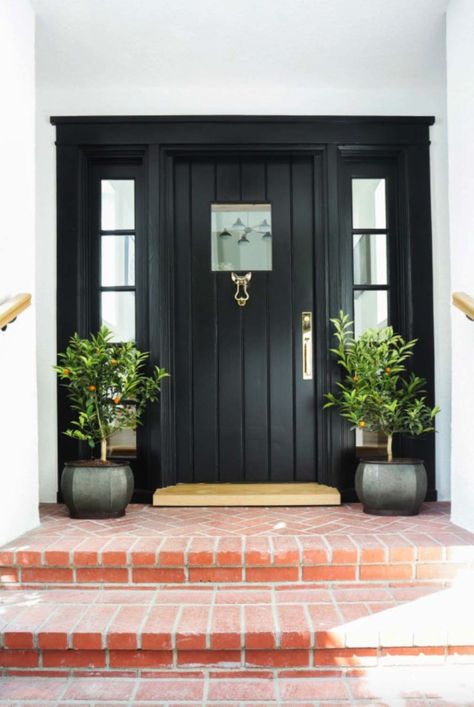 Scandinavian Style Home Renovation-Stefani Stein-02-1 Kindesign Front Door Plants, Front Porch Plants, Best Front Door Colors, Exterior Door Colors, Exterior Door Designs, Black Front Door, Best Front Doors, Oak Interior, Porch Plants