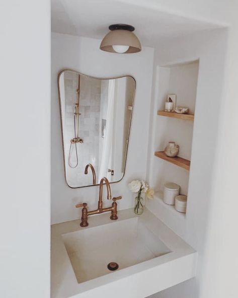 Tiny Bathroom Layout, Tiny Powder Rooms, Powder Room Vanity, Modern Bathroom Interior, Compact Bathroom, Small Vanity, Tiny Bathrooms, Tiny Space, Tiny Spaces