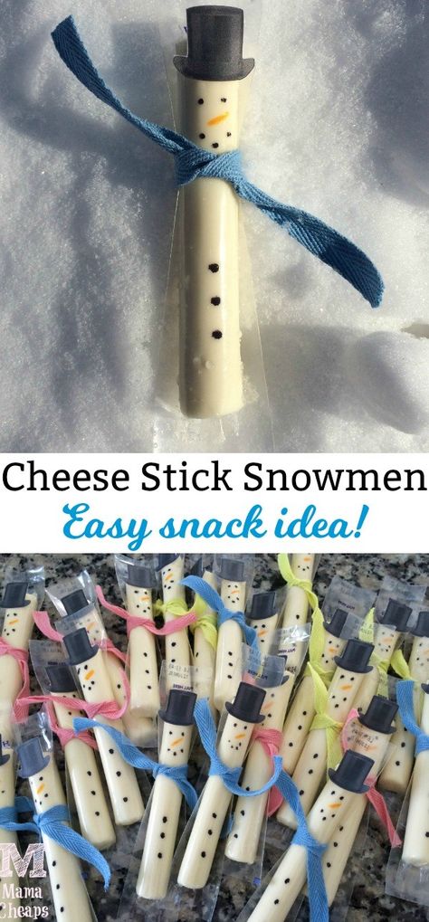 Cheese Stick Snowmen Snacks - perfect for preschool snack or class parties!!  https://www.mamacheaps.com/2015/03/snowman-string-cheese-sticks.html Snackbox Ideas, Snacks For Kids School, Kindergarten Snacks, Preschool Snack, Soccer Snacks, Winter Snacks, Class Snacks, Classroom Snacks, Autumn School