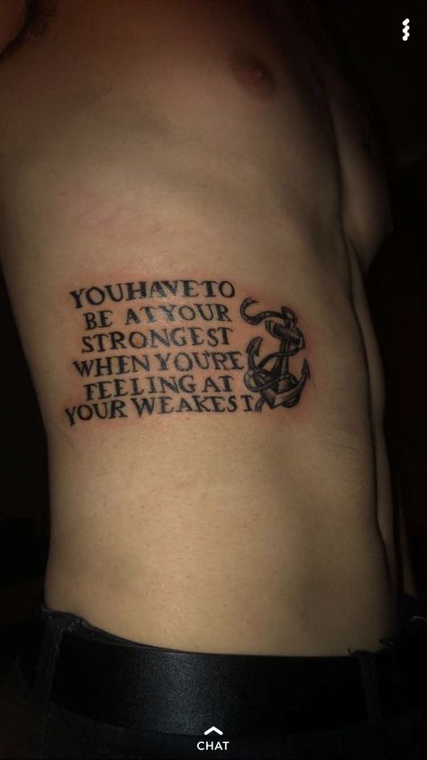 Quote Tattoo, Ribs Side Tattoos For Men Ribs, Ribcage Tattoo Men, Side Tattoos For Men, Mens Side Tattoos, Tattoo Ribs, Ribcage Tattoo, Quote Tattoo, Text Tattoo, Side Tattoos