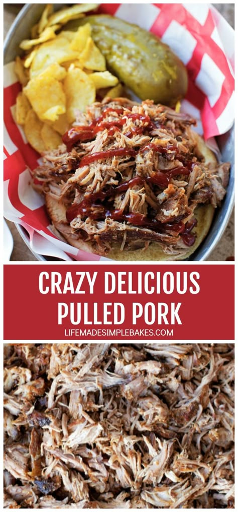 This crazy delicious pulled pork couldn't be easier to make! Season, sear, simmer, and let your oven do the rest! #pulledpork #easypulledpork #crazydelicouspulledpork #quickandeasypulledpork #homemadepulledpork Baked Pulled Pork, Dutch Oven Pulled Pork, Pulled Pork Oven Recipe, Pork Oven, Homemade Pulled Pork, Pulled Pork Oven, Braised Chicken Recipes, Easy Pulled Pork, Life Made Simple