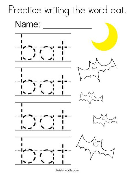 Practice writing the word bat Coloring Page - Twisty Noodle Bat Learning Activities Preschool, Bat Worksheets For Preschool, Bat Worksheets, Bat Coloring Page, Learning English Is Fun, Hibernating Animals, Bats Activities, Handwriting Worksheet, Stem Activities Preschool