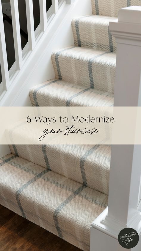 A stair runner is a piece of carpet that runs in the center of the stairway. The edges are exposed, which allows the wood to show through on the sides. Different Carpet On Stairs And Landing, Carpeting On Stairs, Carpeted Stairs With Wood Floors, Best Carpet For Stairs And Landing, Carpet On Stairs Only, Diy Runner On Stairs, Staircase Ideas Carpeted, Modern Carpet Stairs, Stairway Carpet Runner