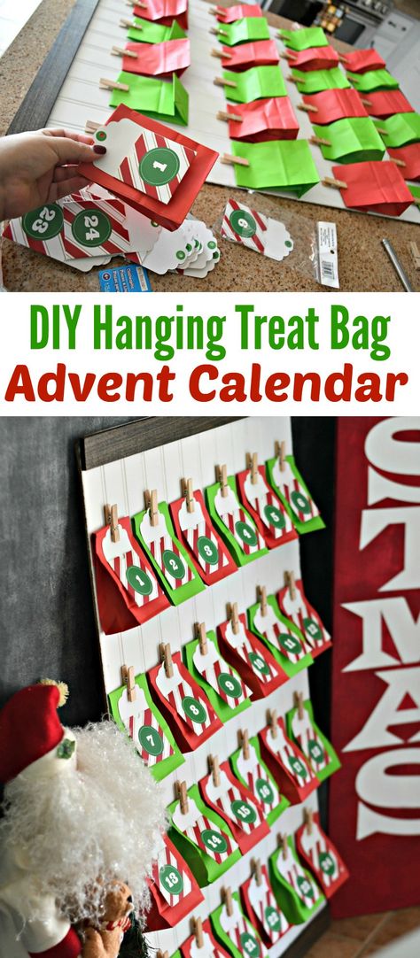 DIY Hanging Treat Bag Advent Calendar Bag Advent Calendar, Diy Christmas Treats, Make An Advent Calendar, Halloween Advent Calendar, Advent Calendar Fillers, Homemade Advent Calendars, Christmas Advent Calendar Diy, Wooden Advent Calendar, Christmas Treat Bags