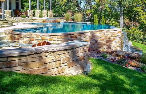 Out-of-Ground Swimming Pools: Custom Concrete Construction Hillside Pool, Raised Pools, Living Pool, Best Above Ground Pool, Sloped Yard, Pools Backyard Inground, Sloped Backyard, Gunite Pool, Concrete Pool