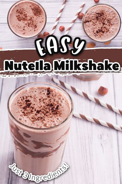 This easy Nutella milkshake recipe is the perfect dessert for Nutella lovers! With just three ingredients, it's a deliciously simple way to treat yourself when you're in the mood for something sweet! #nutellamilkshake #nutella #milkshake #milkshakerecipe #easymilkshake #nutellarecipe Nutella Milkshake Recipe, Coffee Milkshake Recipe, Nutella Smoothie, Nutella Coffee, Nutella Milkshake, Nutella Lover, Coffee Milkshake, Oreo Milkshake, Cold Coffee Recipes