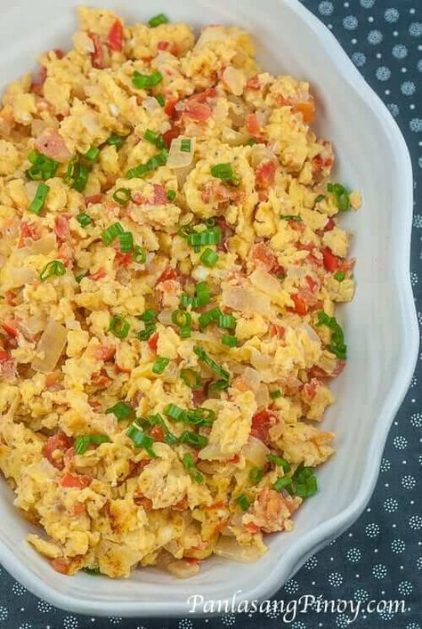 Pinoy Scrambled Eggs Healthy Food Philippines, Filipino Scrambled Eggs, Philippine Breakfast, Pinoy Breakfast, Cubed Ham, Filipino Delicacies, Panlasang Pinoy Recipe, Pinoy Recipe, Filipino Breakfast