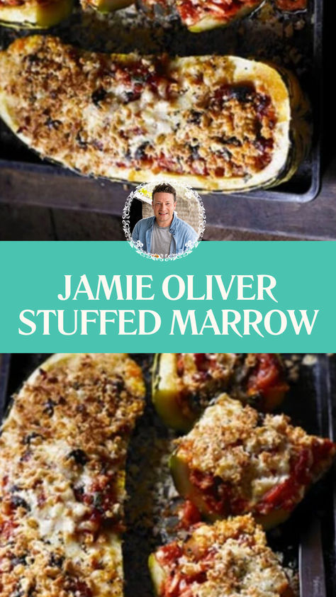 Jamie Oliver Stuffed Marrow Stuffed Marrow Recipe Ideas, Marrow Recipe Ideas, Marrow Recipes, Stuffed Marrow, Marrow Recipe, Tomatoes Roasted, Chef Jamie Oliver, Stuffed Vegetables, Manchego Cheese