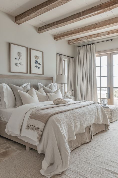 ♥️ Looking to refresh your home bedroom with a touch of the California coast? Dive into the soothing vibes of this neutral Coastal Bedroom, featuring cozy white furniture and rustic accents. Get inspired with Coastal Bedroom decorating ideas for a clean, minimalist, and cozy retreat. 🌊✨ #CoastalBedroom #HomeDecor #BedroomInspo #CaliforniaStyle #RusticChic #CoastalVibes Guest Bedroom White Bedding, Subtle Coastal Bedroom, French Coastal Bedroom, White Master Bedrooms Decor, Neutral Bedroom Cozy, Coastal Farmhouse Bedroom Ideas, California Coastal Bedroom, Neutral Coastal Bedroom, Mt Maunganui