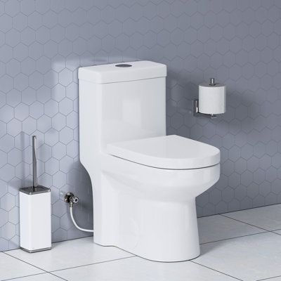 HOROW ONE PIECE SIPHONIC TOILETContemporary and Compact DesignAlthough designed for small spaces, this toilet looks perfect in every modern bathroom. The seat-lid closes silently. The Dual-Flush feature is ideal for water conservation. Please note that the HT1000-G is shipped in two packages, and the button and toilet are shipped separately. Caution: The toilet might seem out of place in a large bathroom. PP Toilet Seat and Wax Ring are included to facilitate installation and use. Trapway is con Toilet Dimensions, Toilet Commode, Elongated Toilet Seat, Dual Flush Toilet, Compact Bathroom, Modern Toilet, Small Toilet, Water Closet, Guest Bathrooms