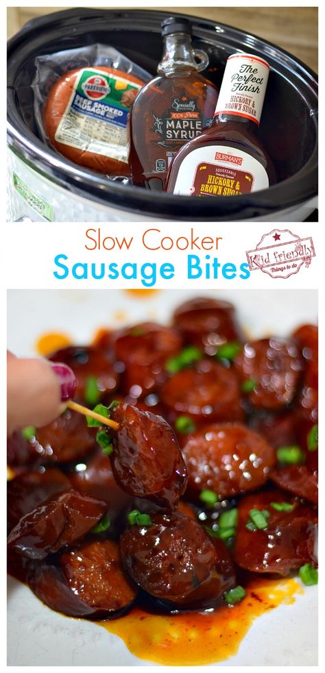 Kielbasa Appetizer Recipes Crockpot, Smoked Sausage Appetizers Parties, Meatball And Sausage Crockpot, Beef Sausage Appetizers, Smoked Sausage Cranberry Bites, 3 Ingredients Appetizers, Slow Cooker Kielbasa Bites, Mini Sausage Appetizer, Turkey Sausage Appetizer