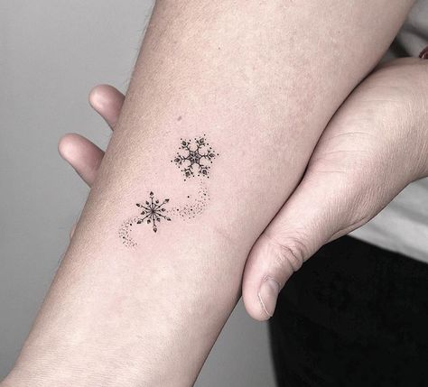 A Snowflake Snow Flakes Tattoo Small, Snowflakes Tattoo Design, Snow Flakes Tattoo Design, Small Christmas Tattoos For Women, Winter Inspired Tattoos, Tiny Snowflake Tattoo, Snow Tattoo Snowflakes, Snow Flakes Tattoo, Snowflake Tattoo Design