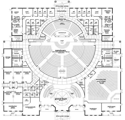 Auditorium Plan, Church Building Plans, Parking Plan, Auditorium Architecture, Church Design Architecture, Church Building Design, Auditorium Design, Theater Architecture, مركز ثقافي