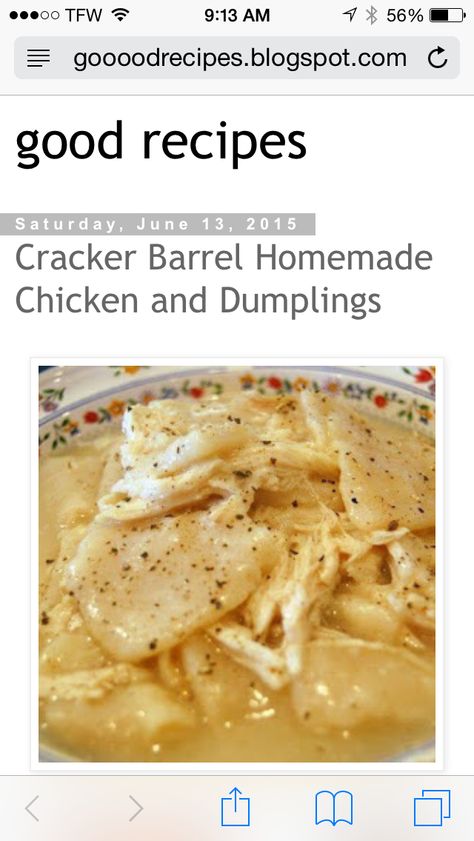 Homemade Chicken Dumplings, Cracker Barrel Chicken, Chicken N Dumplings, Chicken Dumplings Recipe, Homemade Chicken And Dumplings, Chicken Dumplings, Homemade Dumplings, Dumpling Recipe, Cracker Barrel