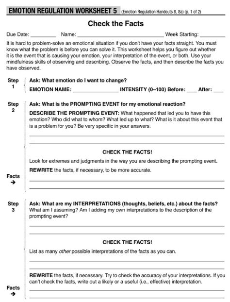 Dbt Skills Group â Emotion Regulation Week 5 Checking The Facts Perfectionism Worksheets, Emotions Worksheet, Dbt Skills Worksheets, Narrative Therapy, Therapy Inspiration, Dbt Therapy, Emotion Regulation, Counseling Worksheets, Dbt Skills