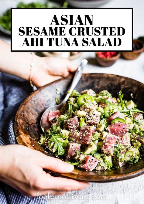 Ahi Tuna Kale Salad, Salad With Ahi Tuna, Asian Ahi Tuna Salad, Ahi Tuna Steak Salad Recipe, Ahi Salad Recipe, Seared Tuna Salad Recipe, Seared Ahi Tuna Poke Bowl, Ahi Tuna Dinner Ideas, Ahi Tuna Salad Dressing