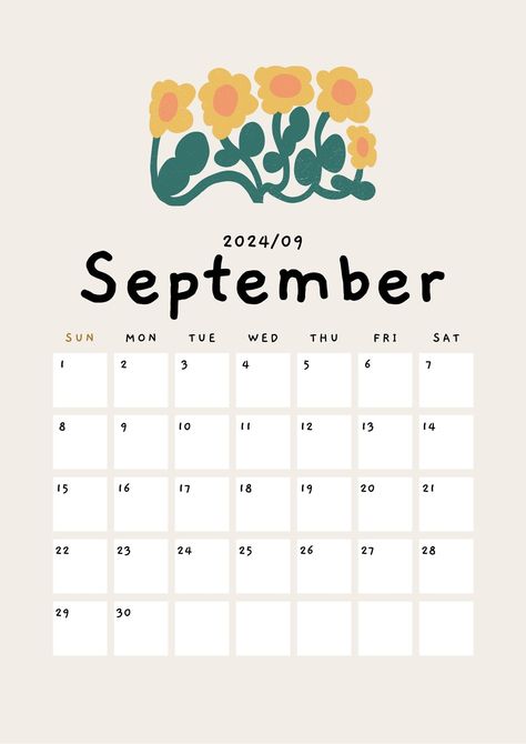 Beige Cute Playful Organic Flower Illustration 2024 Calendar A4 Document - Templates by Canva Study Planner Ideas, Calender Printables, Wedding Planner Printable, Free Printable Calendar Templates, Calendar Background, Kalender Design, January Calendar, September Calendar, A4 Document