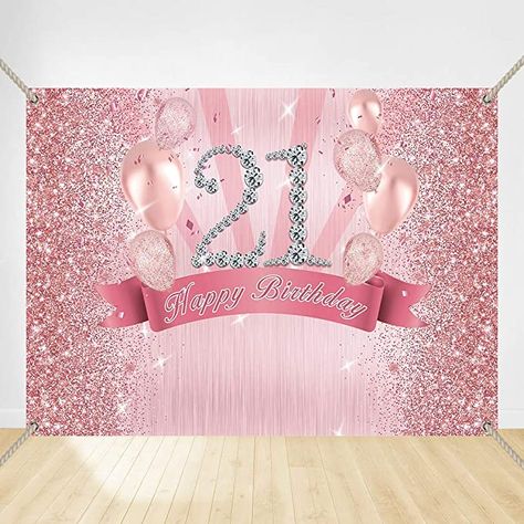 Amazon.com: Felizotos Glitter Pink Happy 21st Birthday Backdrop Diamonds Sweet 21 Background Twenty First Birthday Party Cake Table Girls Copper Grommets Banner : Everything Else Happy Birthday 21 Girl, Pink 21st Birthday Ideas, 21 Background, 21st Birthday Backdrop, Pink 21st Birthday, Fifteen Birthday, 15 Background, Birthday Party Cake Table, 21st Ideas