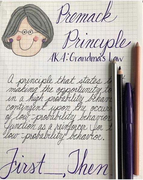 Remember the “grandmas law” and this sweet granny when studying the premack principle! Premack Principle, Aba Notes, Rbt Exam, Bcaba Exam, Aba Training, Bcba Exam, Exam Notes, Aba Therapy, Behavior Analysis