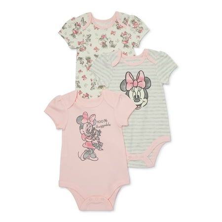 Your Minnie fan is sure to love this Minnie Mouse Bodysuit from Disney. Designed with your baby in mind with great comfort. Faded graphics feature Minnie Mouse in different scene. A soft polyester and cotton blend feels smooth against her skin. Pair with a favorite pair of shoes and she will be dressed for her next casual outing. Now in a money-saving three-pack. Size: 6/9M.  Color: Pink.  Gender: female.  Age Group: infant.  Pattern: graphic. Disney Baby Clothes Girl, Woman Costumes, Baby Wishes, Disney Baby Clothes, Mickey Mouse Donald Duck, Minnie Mouse Outfits, Baby Minnie Mouse, Baby Mouse, Wishes For Baby