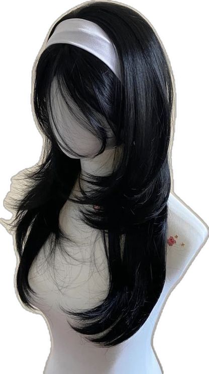 Long Hair Unique Styles, Waist Hair Length Hairstyles, Shoujo Haircut, Black Hair Claim, Cute Haircuts For Long Hair With Bangs, Cute Haircuts For Wavy Hair, Kpop Black Hair, Shoujo Hair, Shoujo Hairstyles