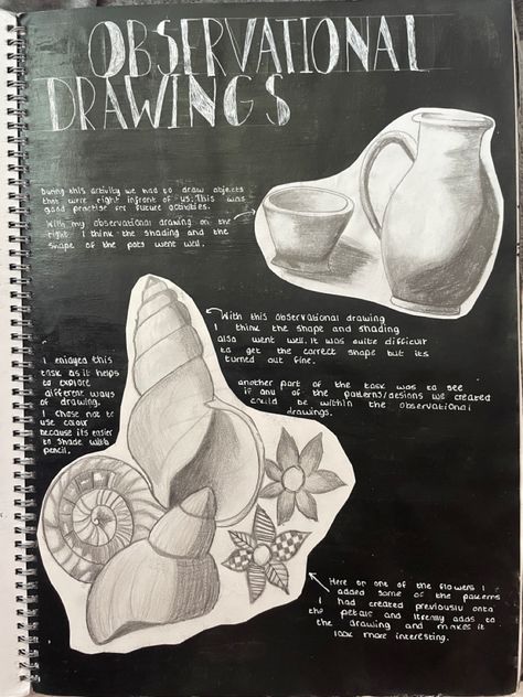 Observational Drawing Annotation, Observation Studies Art, Observational Studies Gcse Art, Art Gcse Observational Drawing Page, Art Portfolio Cover Ideas High Schools, Gcse Art Observational Drawings, Observational Drawing Gcse, Observational Drawing Sketchbook, Observational Drawing Ideas